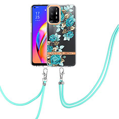 Silicone Candy Rubber Gel Fashionable Pattern Soft Case Cover with Lanyard Strap Y06B for Oppo A94 5G Cyan