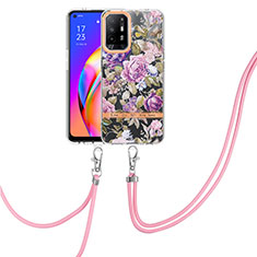 Silicone Candy Rubber Gel Fashionable Pattern Soft Case Cover with Lanyard Strap Y06B for Oppo A95 5G Clove Purple