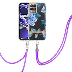 Silicone Candy Rubber Gel Fashionable Pattern Soft Case Cover with Lanyard Strap Y06B for Realme 8i Blue