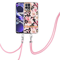 Silicone Candy Rubber Gel Fashionable Pattern Soft Case Cover with Lanyard Strap Y06B for Realme 8i Pink