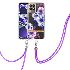 Silicone Candy Rubber Gel Fashionable Pattern Soft Case Cover with Lanyard Strap Y06B for Realme 8i Purple