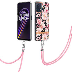 Silicone Candy Rubber Gel Fashionable Pattern Soft Case Cover with Lanyard Strap Y06B for Realme 9 4G Pink