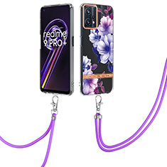 Silicone Candy Rubber Gel Fashionable Pattern Soft Case Cover with Lanyard Strap Y06B for Realme 9 4G Purple