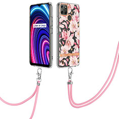 Silicone Candy Rubber Gel Fashionable Pattern Soft Case Cover with Lanyard Strap Y06B for Realme C21Y Pink