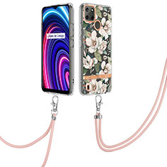 Silicone Candy Rubber Gel Fashionable Pattern Soft Case Cover with Lanyard Strap Y06B for Realme C21Y White