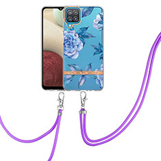 Silicone Candy Rubber Gel Fashionable Pattern Soft Case Cover with Lanyard Strap Y06B for Samsung Galaxy A12 5G Blue