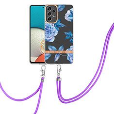 Silicone Candy Rubber Gel Fashionable Pattern Soft Case Cover with Lanyard Strap Y06B for Samsung Galaxy A13 4G Blue