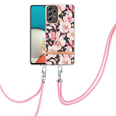 Silicone Candy Rubber Gel Fashionable Pattern Soft Case Cover with Lanyard Strap Y06B for Samsung Galaxy A13 4G Pink