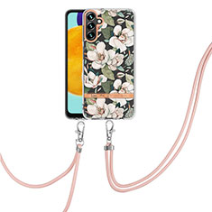 Silicone Candy Rubber Gel Fashionable Pattern Soft Case Cover with Lanyard Strap Y06B for Samsung Galaxy A13 5G White