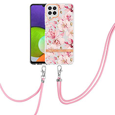 Silicone Candy Rubber Gel Fashionable Pattern Soft Case Cover with Lanyard Strap Y06B for Samsung Galaxy A22 4G Pink