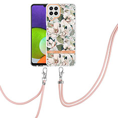 Silicone Candy Rubber Gel Fashionable Pattern Soft Case Cover with Lanyard Strap Y06B for Samsung Galaxy A22 4G White