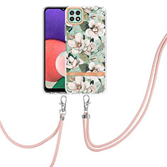 Silicone Candy Rubber Gel Fashionable Pattern Soft Case Cover with Lanyard Strap Y06B for Samsung Galaxy A22 5G White