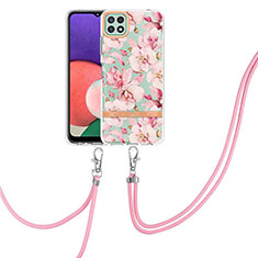 Silicone Candy Rubber Gel Fashionable Pattern Soft Case Cover with Lanyard Strap Y06B for Samsung Galaxy A22s 5G Pink