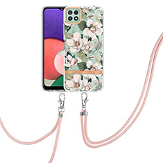 Silicone Candy Rubber Gel Fashionable Pattern Soft Case Cover with Lanyard Strap Y06B for Samsung Galaxy A22s 5G White