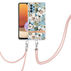 Silicone Candy Rubber Gel Fashionable Pattern Soft Case Cover with Lanyard Strap Y06B for Samsung Galaxy A32 5G White