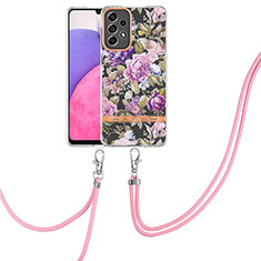 Silicone Candy Rubber Gel Fashionable Pattern Soft Case Cover with Lanyard Strap Y06B for Samsung Galaxy A33 5G Clove Purple