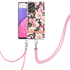 Silicone Candy Rubber Gel Fashionable Pattern Soft Case Cover with Lanyard Strap Y06B for Samsung Galaxy A33 5G Pink