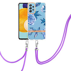 Silicone Candy Rubber Gel Fashionable Pattern Soft Case Cover with Lanyard Strap Y06B for Samsung Galaxy A52s 5G Blue