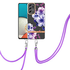 Silicone Candy Rubber Gel Fashionable Pattern Soft Case Cover with Lanyard Strap Y06B for Samsung Galaxy A53 5G Purple