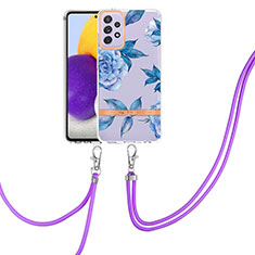 Silicone Candy Rubber Gel Fashionable Pattern Soft Case Cover with Lanyard Strap Y06B for Samsung Galaxy A72 4G Blue
