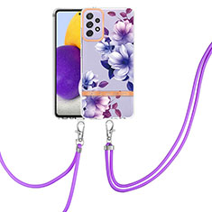 Silicone Candy Rubber Gel Fashionable Pattern Soft Case Cover with Lanyard Strap Y06B for Samsung Galaxy A72 4G Purple