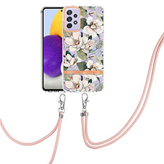 Silicone Candy Rubber Gel Fashionable Pattern Soft Case Cover with Lanyard Strap Y06B for Samsung Galaxy A72 4G White