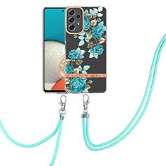 Silicone Candy Rubber Gel Fashionable Pattern Soft Case Cover with Lanyard Strap Y06B for Samsung Galaxy A73 5G Cyan