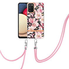 Silicone Candy Rubber Gel Fashionable Pattern Soft Case Cover with Lanyard Strap Y06B for Samsung Galaxy F02S SM-E025F Pink