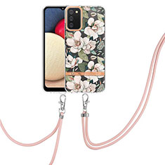 Silicone Candy Rubber Gel Fashionable Pattern Soft Case Cover with Lanyard Strap Y06B for Samsung Galaxy F02S SM-E025F White