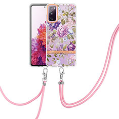 Silicone Candy Rubber Gel Fashionable Pattern Soft Case Cover with Lanyard Strap Y06B for Samsung Galaxy S20 FE 4G Clove Purple