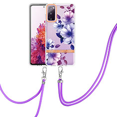 Silicone Candy Rubber Gel Fashionable Pattern Soft Case Cover with Lanyard Strap Y06B for Samsung Galaxy S20 FE 4G Purple