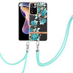 Silicone Candy Rubber Gel Fashionable Pattern Soft Case Cover with Lanyard Strap Y06B for Xiaomi Mi 11i 5G (2022) Cyan
