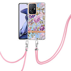 Silicone Candy Rubber Gel Fashionable Pattern Soft Case Cover with Lanyard Strap Y06B for Xiaomi Mi 11T 5G Clove Purple