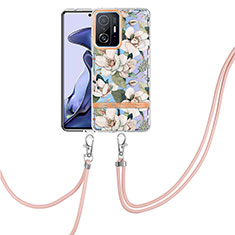 Silicone Candy Rubber Gel Fashionable Pattern Soft Case Cover with Lanyard Strap Y06B for Xiaomi Mi 11T 5G White