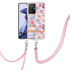 Silicone Candy Rubber Gel Fashionable Pattern Soft Case Cover with Lanyard Strap Y06B for Xiaomi Mi 11T Pro 5G Pink