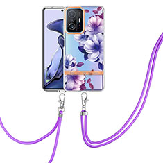 Silicone Candy Rubber Gel Fashionable Pattern Soft Case Cover with Lanyard Strap Y06B for Xiaomi Mi 11T Pro 5G Purple