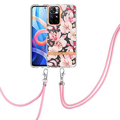 Silicone Candy Rubber Gel Fashionable Pattern Soft Case Cover with Lanyard Strap Y06B for Xiaomi Poco M4 Pro 5G Pink