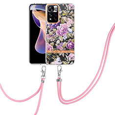Silicone Candy Rubber Gel Fashionable Pattern Soft Case Cover with Lanyard Strap Y06B for Xiaomi Poco X4 NFC Clove Purple