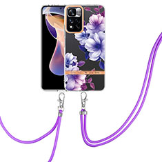 Silicone Candy Rubber Gel Fashionable Pattern Soft Case Cover with Lanyard Strap Y06B for Xiaomi Poco X4 NFC Purple