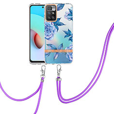 Silicone Candy Rubber Gel Fashionable Pattern Soft Case Cover with Lanyard Strap Y06B for Xiaomi Redmi 10 (2022) Blue