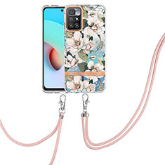 Silicone Candy Rubber Gel Fashionable Pattern Soft Case Cover with Lanyard Strap Y06B for Xiaomi Redmi 10 (2022) White