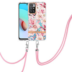 Silicone Candy Rubber Gel Fashionable Pattern Soft Case Cover with Lanyard Strap Y06B for Xiaomi Redmi 10 4G Pink