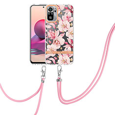 Silicone Candy Rubber Gel Fashionable Pattern Soft Case Cover with Lanyard Strap Y06B for Xiaomi Redmi Note 10 4G Pink