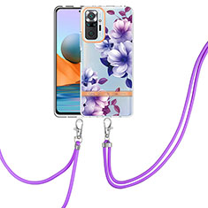 Silicone Candy Rubber Gel Fashionable Pattern Soft Case Cover with Lanyard Strap Y06B for Xiaomi Redmi Note 10 Pro 4G Purple