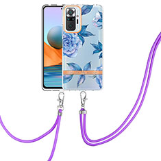 Silicone Candy Rubber Gel Fashionable Pattern Soft Case Cover with Lanyard Strap Y06B for Xiaomi Redmi Note 10 Pro Max Blue