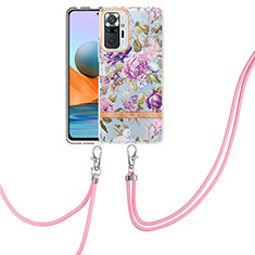 Silicone Candy Rubber Gel Fashionable Pattern Soft Case Cover with Lanyard Strap Y06B for Xiaomi Redmi Note 10 Pro Max Clove Purple