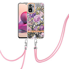 Silicone Candy Rubber Gel Fashionable Pattern Soft Case Cover with Lanyard Strap Y06B for Xiaomi Redmi Note 10S 4G Clove Purple