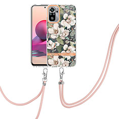 Silicone Candy Rubber Gel Fashionable Pattern Soft Case Cover with Lanyard Strap Y06B for Xiaomi Redmi Note 10S 4G White