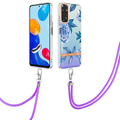 Silicone Candy Rubber Gel Fashionable Pattern Soft Case Cover with Lanyard Strap Y06B for Xiaomi Redmi Note 11 4G (2022) Blue