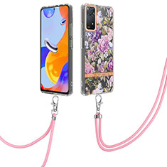 Silicone Candy Rubber Gel Fashionable Pattern Soft Case Cover with Lanyard Strap Y06B for Xiaomi Redmi Note 11 Pro 5G Clove Purple
